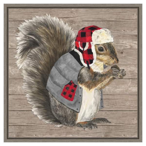 Amanti Art Warm in the Wilderness Squirrel by Tara Reed 22 in. W x 22 in. H. Canvas Wall Art Print Framed in Gray