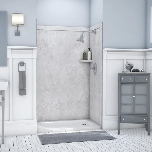FlexStone Elegance 48 in. W x 80 in. H x 36 in. D 9-Piece Easy Up Adhesive Alcove Shower Wall Surround in Tundra