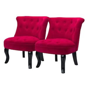 Jane Modern Red Velvet Tufted Accent Armless Side Chair (Set of 2)