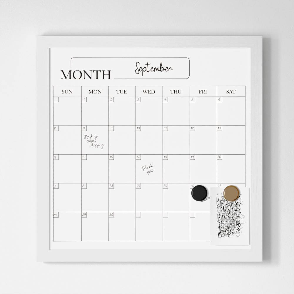 White Woodgrain Magnetic Monthly Dry Erase Calendar with Marker and Magnets