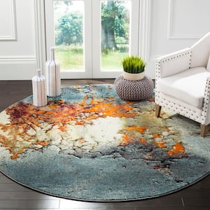 Glacier Blue/Multi 5 ft. x 5 ft. Round Geometric Abstract Area Rug