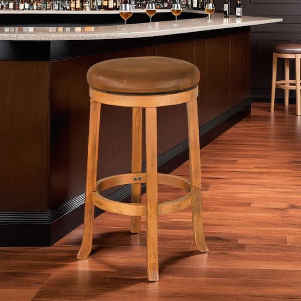Benjara Arica Gray and Brown Wood Frame Barstool with