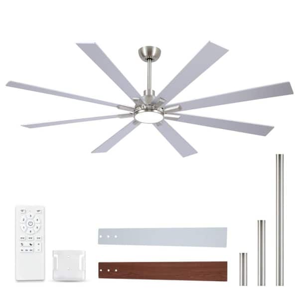 Amice 72 in. Indoor Brushed Nickel Standard Ceiling Fan with integrated LED, 8 Reversible Blades and Remote Control