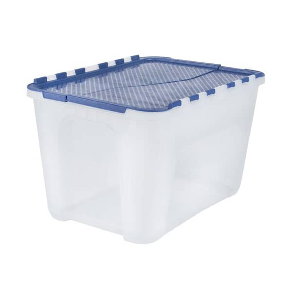 HDX 4 Gal. Clear Storage Bin with Blue Flip Top