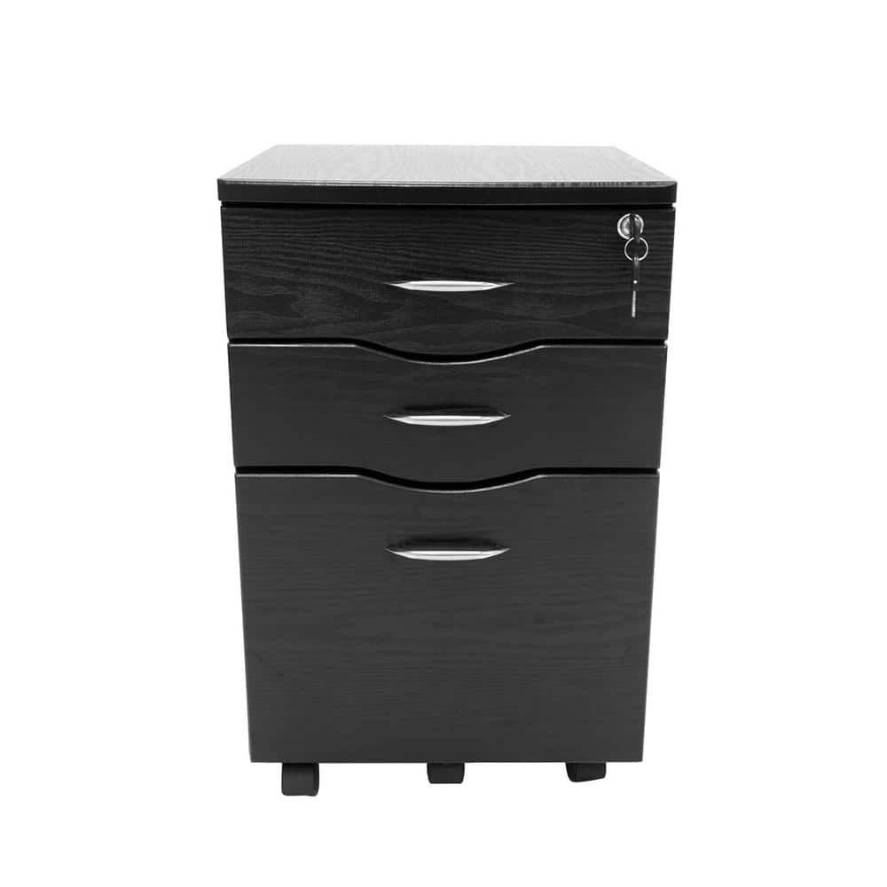 Espresso 3-Drawer Lockable Mobile Filing Cabinet