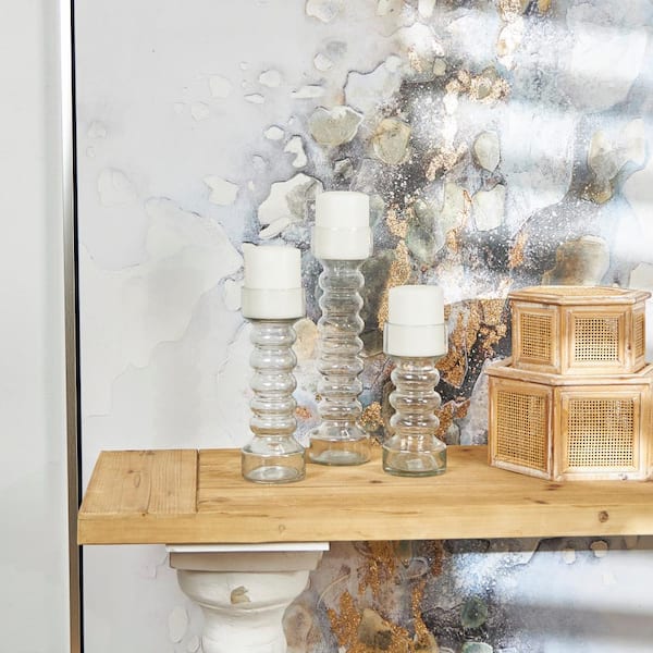 Litton Lane Clear Glass Candle Holder (Set of 3)