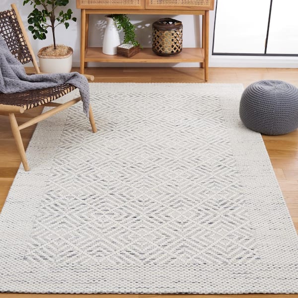 Marbella Ivory Black 6 ft. x 6 ft. Geometric Plaid Square Area Rug