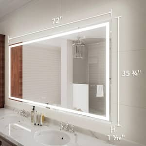 Lumos 72 in. W x 36 in. H Rectangular Frameless LED Wall Bathroom Vanity Mirror in Silver