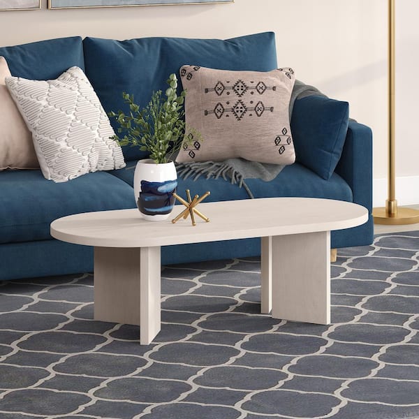 Meyer&Cross Alma 47.63 in. Alder White Oval MDF Top Coffee Table
