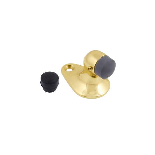 idh by St. Simons Small Solid Brass Floor Mounted Gooseneck Door Stop in Polished Brass