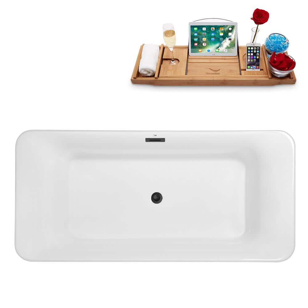 63" Glossy White Acrylic Freestanding Bathtub with Brushed Gun Metal Drain