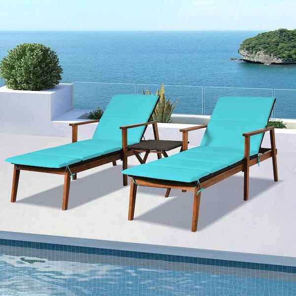 Liviza Wicker Rattan Outdoor Chaise Lounge Set with Turquoise Cushions