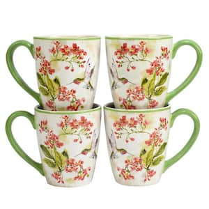 Hummingbirds 14 oz. Multi-Colored Ceramic Mug (Set of 4)