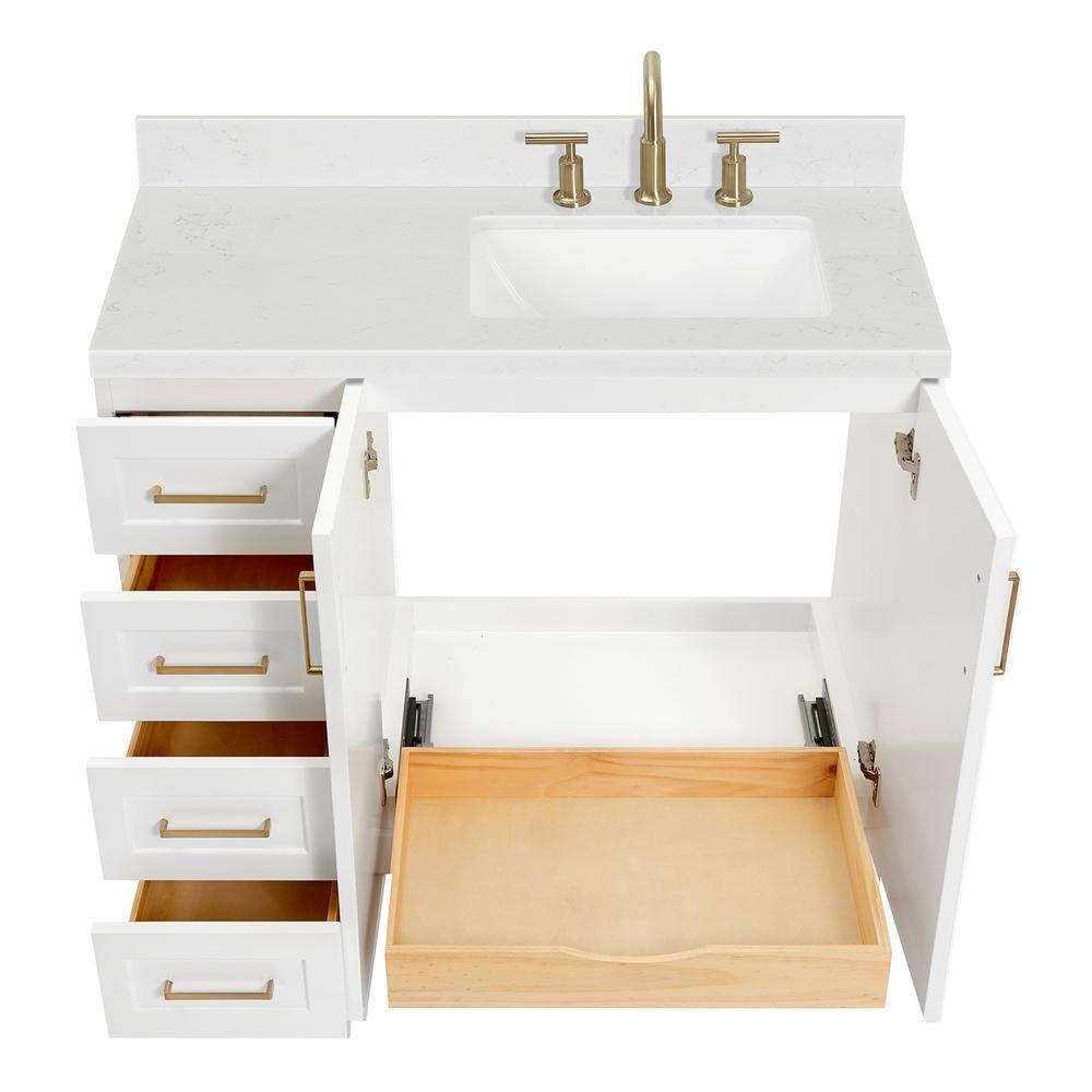 White Freestanding Single Basin Vanity with Gold Hardware