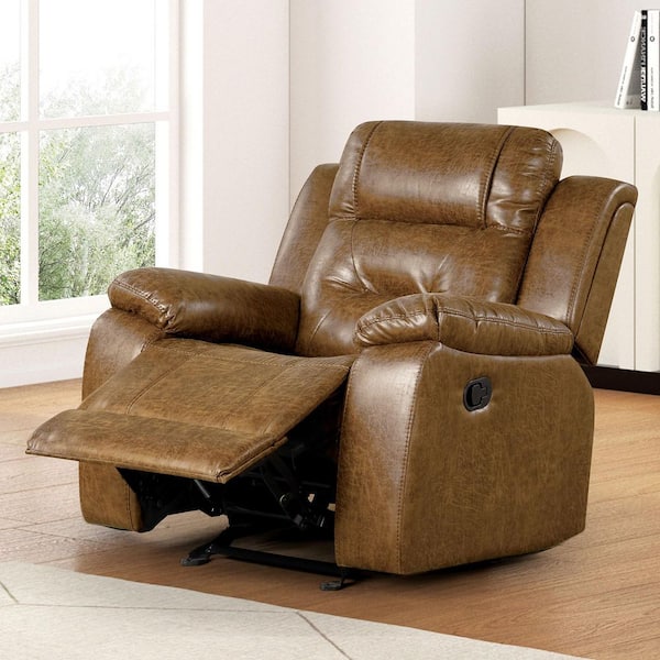 Yale Traditional Brown Faux Leather Upholstered Manual Recliner Chair with Pillow Top Arms