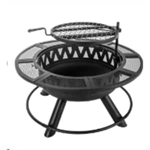 36 in. Fire Pit for Outside Wood Burning Fire Pit Tables with Metal Lid, BBQ Net Black