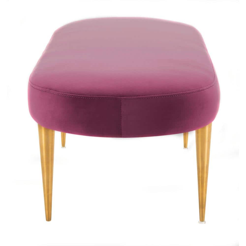Transitional Plum Velvet Oval Bench with Retro Gold Legs