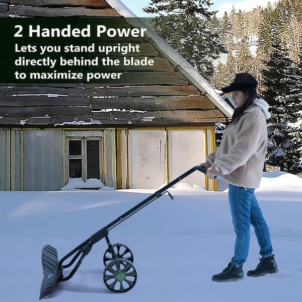 Snow Shovel with Wheels Heavy Duty Rolling Adjustable Snow Pusher Snow  Removal