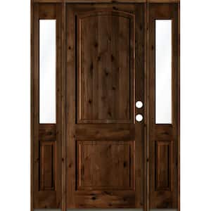 58 in. x 96 in. Rustic Knotty Alder Arch Provincial Stained Wood Left Hand Single Prehung Front Door