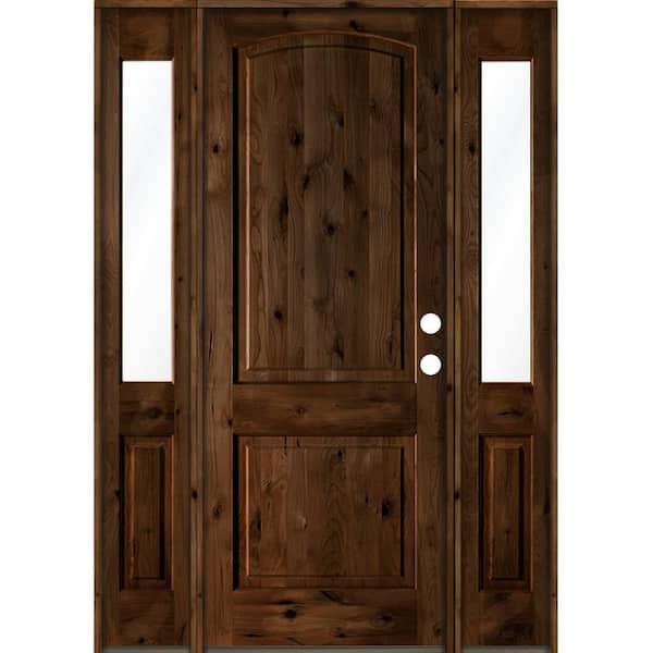 Krosswood Doors 70 in. x 96 in. Rustic Knotty Alder Arch Provincial Stained Wood Left Hand Single Prehung Front Door