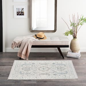 Lennox Ivory/Grey doormat 2 ft. x 4 ft. Bordered Transitional Area Rug