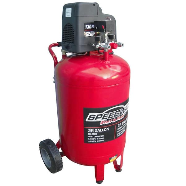 SPEEDWAY 28 Gal. 2 HP Oil-Free Vertical Air Compressor with Quick Connect Manifold and Heavy Duty Wheels