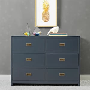 Mylan 6-Drawer Graphite Blue Wood Dresser 45 in. L x 18.75 in. W x 33 in. H