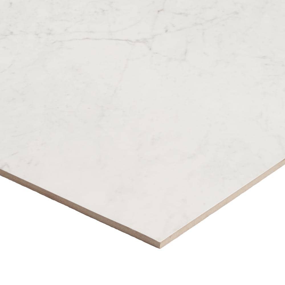 Saroshi 24" x 48" Polished White Marble Look Porcelain Tile