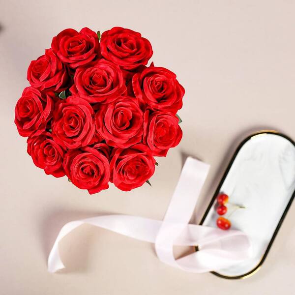 Artificial Red Roses Flowers Garden Statue, 12-Pack L08Q3P1NHC