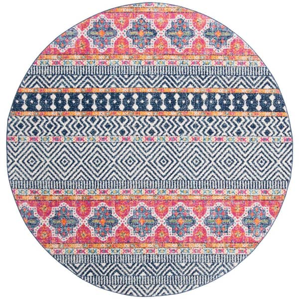 SAFAVIEH Madison Navy/Ivory 9 ft. x 9 ft. Round Area Rug