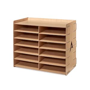 Wood 12 Compartment Paper Literature Organizer Sorter