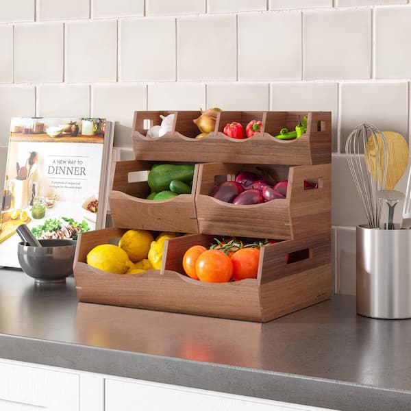 Seville Classics 4-Piece Set Acacia Wood Stackable Bin Countertop