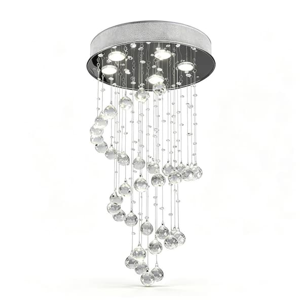 40W 5-Light Chrome Modern Spiral Crystal Chandelier for Entryway Staircase