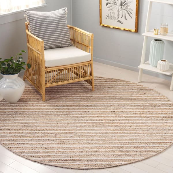 Cape Cod 6 ft. x 6 ft. Natural/Beige Striped Distressed Abstract Round Area Rug