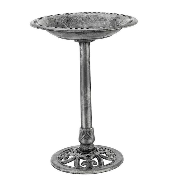28 in. Gray Polyresin Antique Outdoor Bird Bath