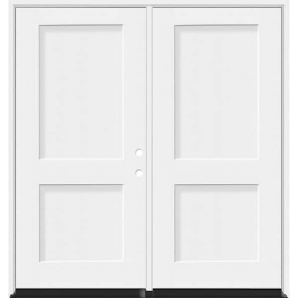Legacy 72 in. x 80 in. 2P Squaretop Shaker LHIS Unfinished White Fiberglass Double Prehung Front Door w/6-9/16 Jamb