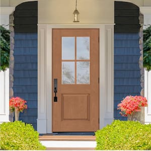 Regency 36 in. x 80 in. 1/2-4-Lite Clear Glass LHOS Autumn Wheat Stain Mahogany Fiberglass Prehung Front Door