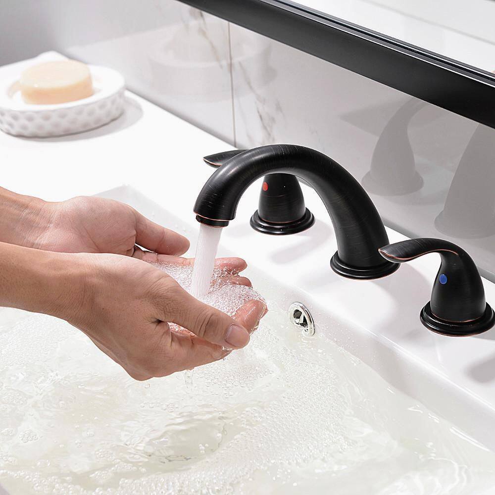 Oil Rubbed Bronze 8-Inch Widespread Bathroom Faucet with Pop-Up Drain