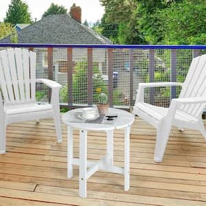 White Round Side Wooden Slat End Outdoor Coffee Table for Garden