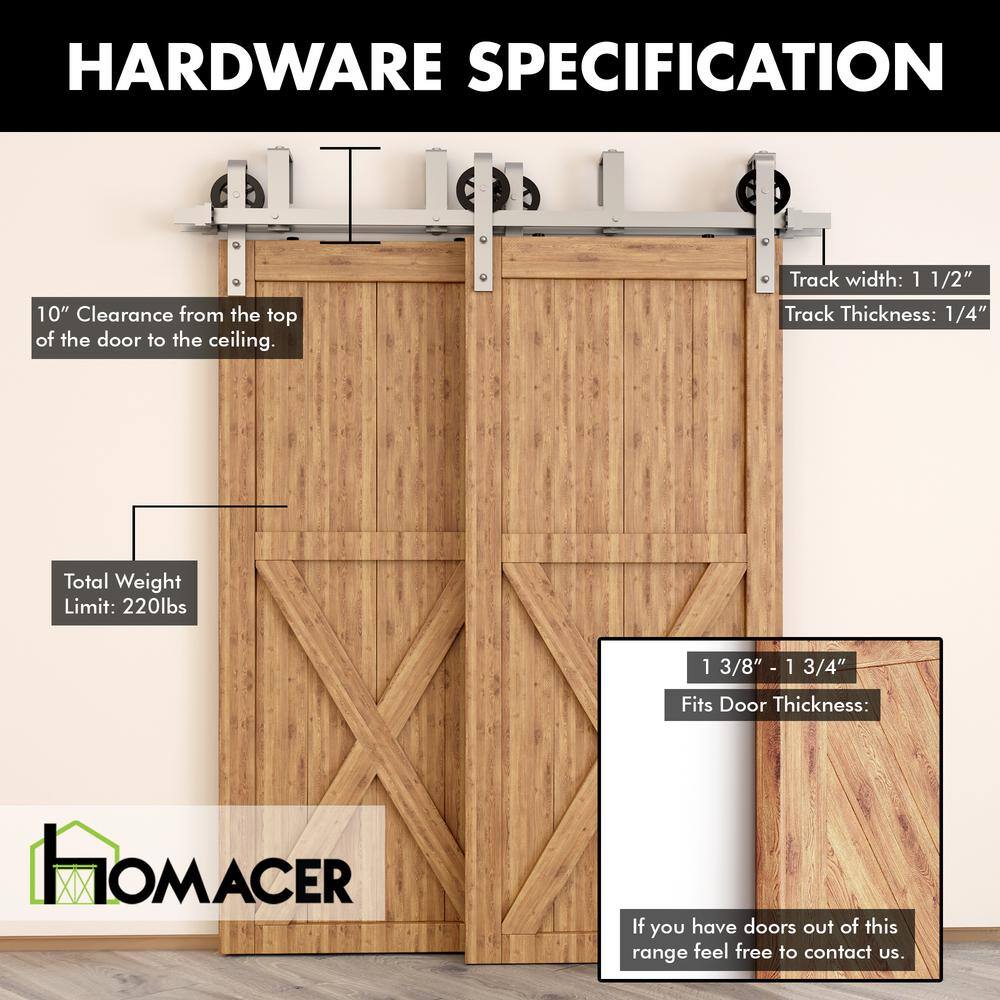 Brushed Nickel Double Track Bypass Sliding Barn Door Hardware Kit