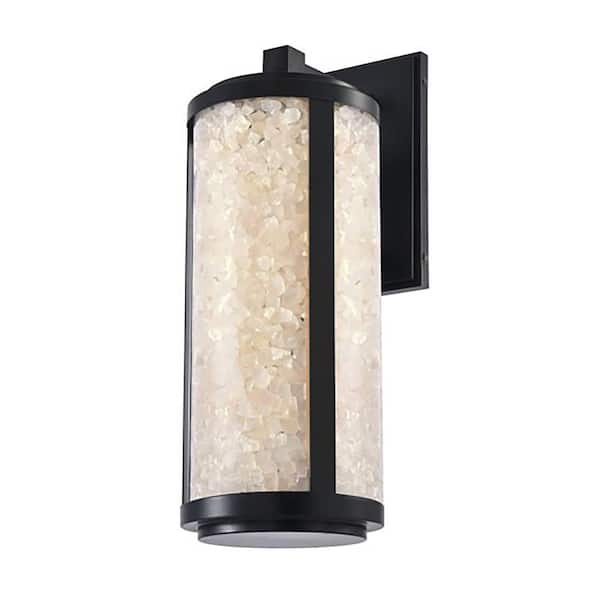 Salt Creek 32.25 in. Black Indoor/Outdoor Hardwired Wall LED Sconce with Clear Acrylic Shade/Quartz Crystalline Inserts
