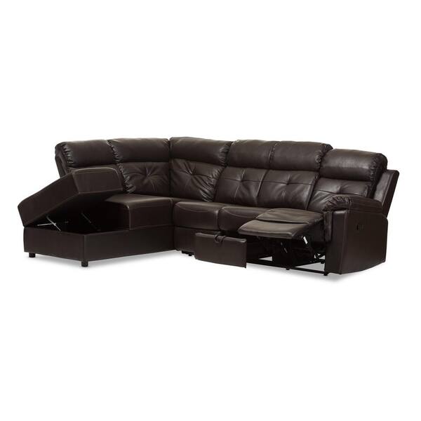 Baxton Studio Roland 2 Piece Brown Faux, 2 Piece Sectional Sofa With Recliner