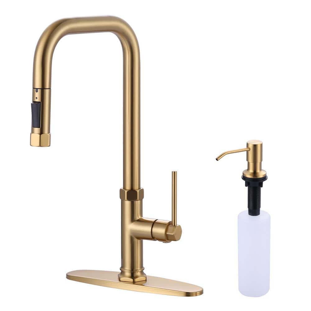 AVITAS Single Handle Pull Down Sprayer Kitchen Faucet with 27 in. Extend Pipe Stainless Steel in Gold