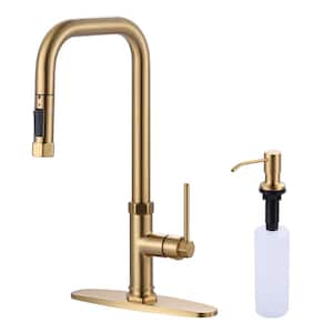 Single Handle Pull Down Sprayer Kitchen Faucet with 27 in. Extend Pipe Stainless Steel in Gold