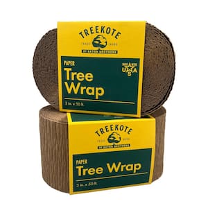 Tree Wrap 2 Pack - 3 in. x 50 ft. Coated Crepe Paper Weather Resistant Tree Protection from Sun Scald, Salt, Pests, Etc.