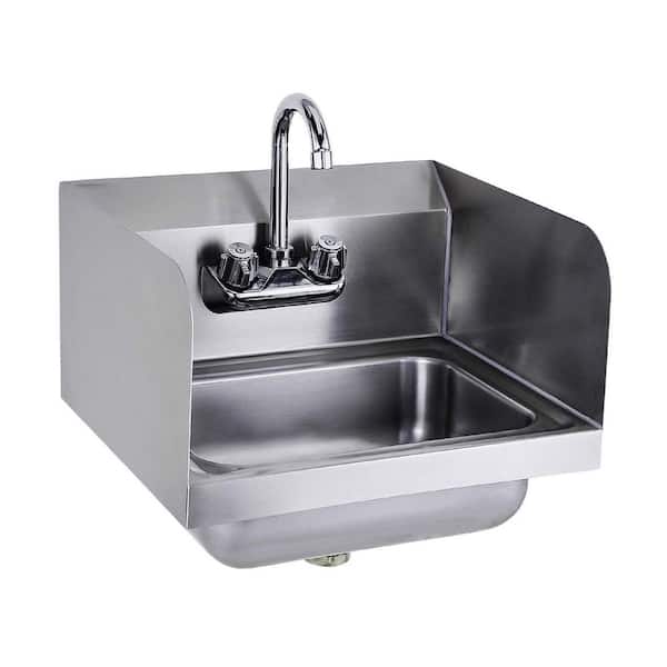 17 in. x 15 in. NSF Commercial Wall Mount Stainless Steel Sink with Faucet and Side Splash for Restaurant, Kitchen, Home
