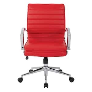 Mid Back Manager's Faux Leather Chair in Red with Chrome Base