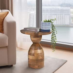 16 in. Brown Round Mango Wood Simple Pedestal End Table