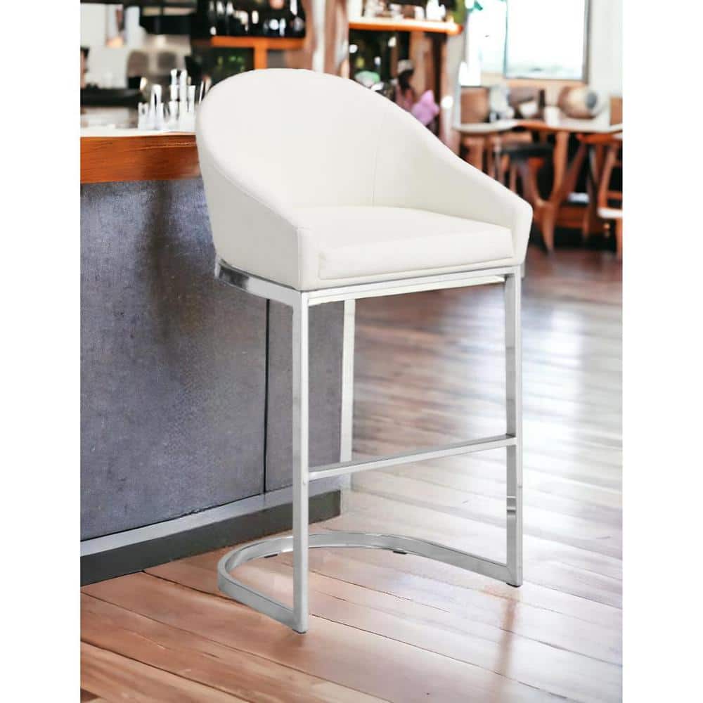 34.75 in. White Low Back Metal Bar Chair with Faux Leather Seat price history on PriceWatchPro