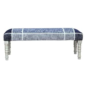 Jade Minimal 47 in. Navy Blue Cotton Checks Plaid Bench with White Legs